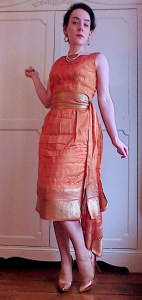 Orange gold sari dress with sash - the girl loves Vintage