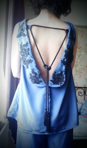 Twenties style 1920's blouse trousers scalloped collar tassle lace applique